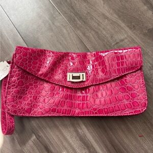 Hot pink Crocodile Embossed Clutch